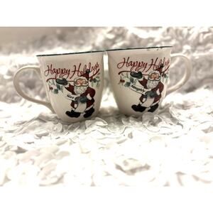 Pfaltzgraff Winterberry Naughty and Nice Santa Coffee Tea Mugs (20oz each)